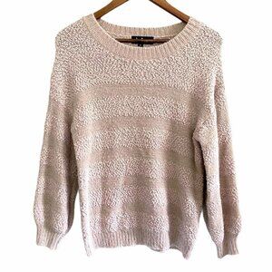 Lulus Women's Pale Pink Puff Textured Stripe Sleeve Chenille Sweater Size Small